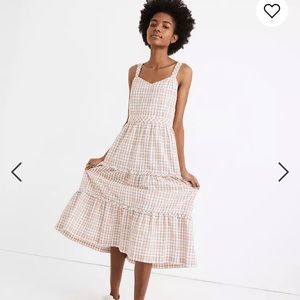 Gingham Sweetheart Ruffle Tiered Midi Dress